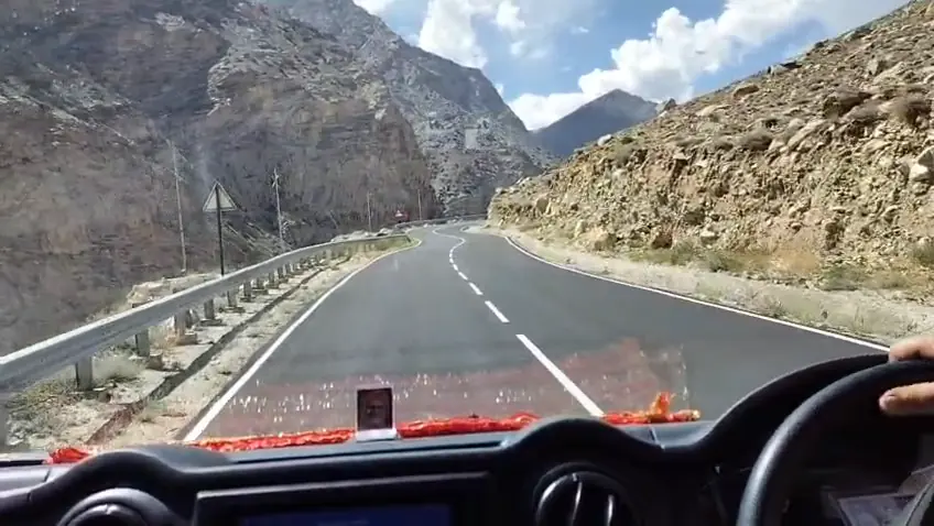 View through the Urbania windscreen on the road to Spiti