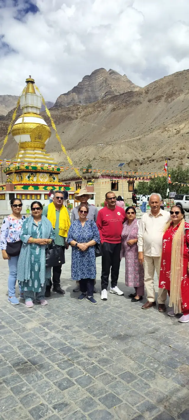 Our guests standing in front of the golden stupa at Tabo monastery in Spiti